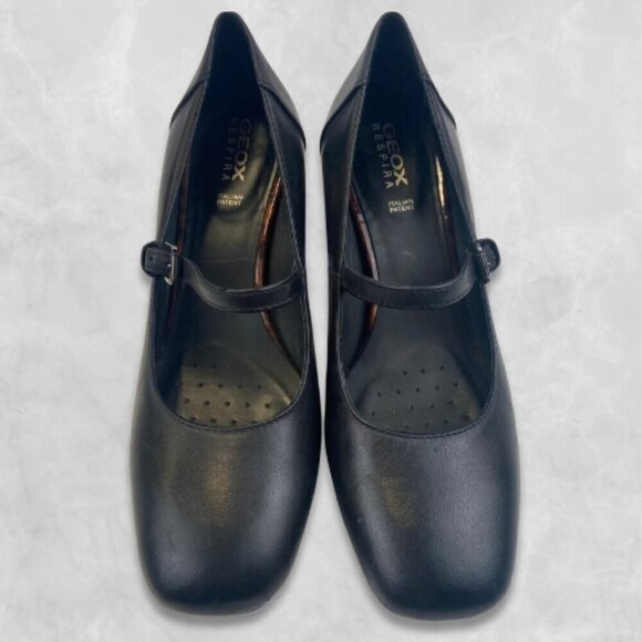 Geox Respira Mary Jane Block Heels Italian Patent Adjustable Strap Black 36 NWOT - Picture 3 of 14